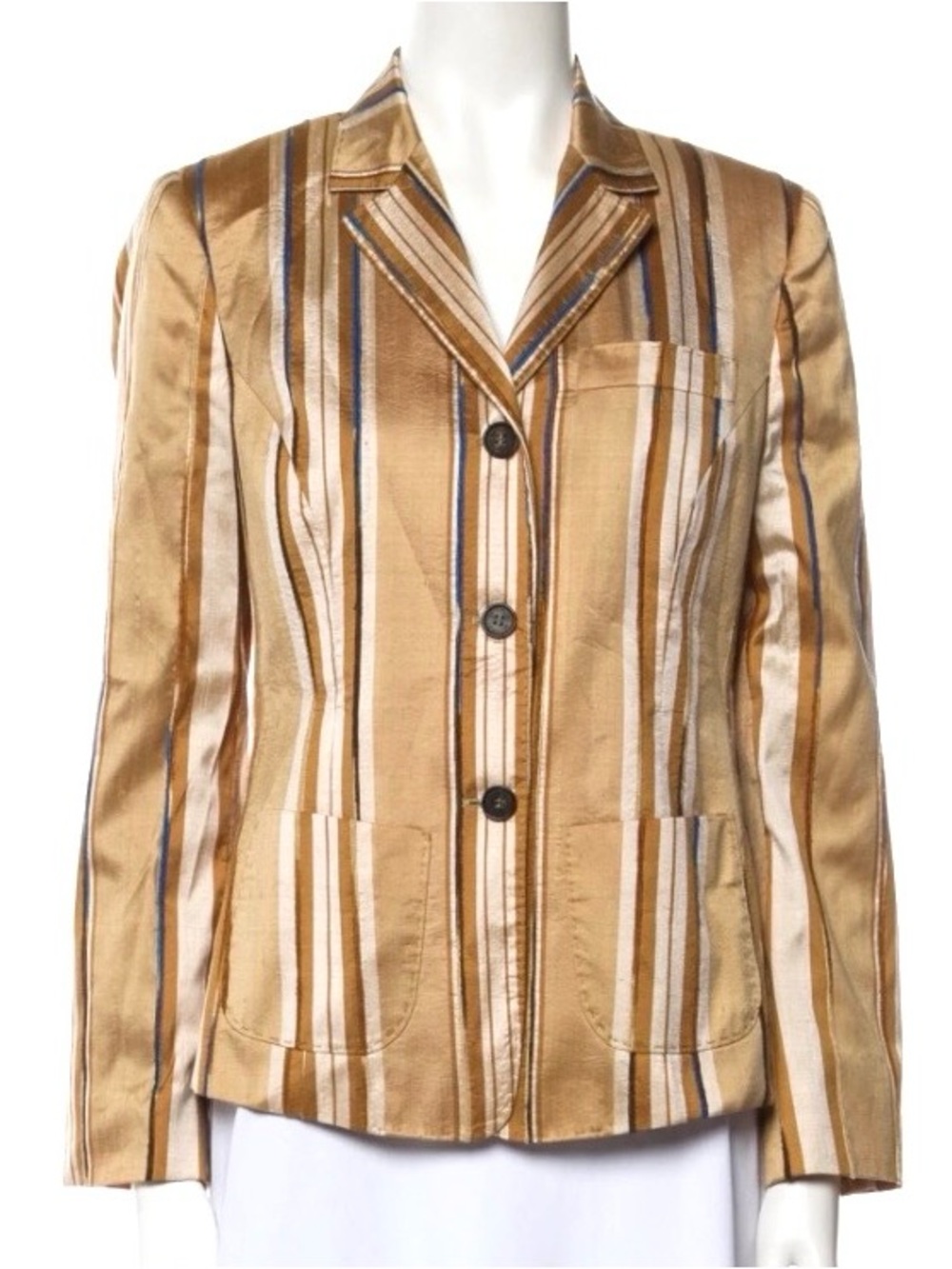 Cream, Blue and Tan Striped ETRO Silk Blazer